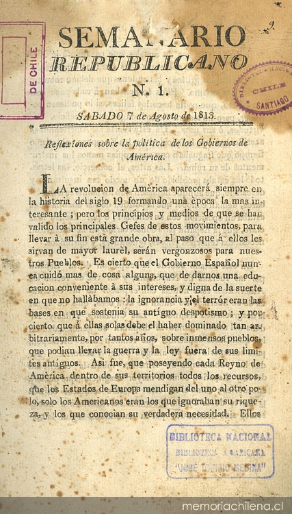 							Ver Núm. 1 (1813): Tomo I. Sábado 7 de Agosto
						